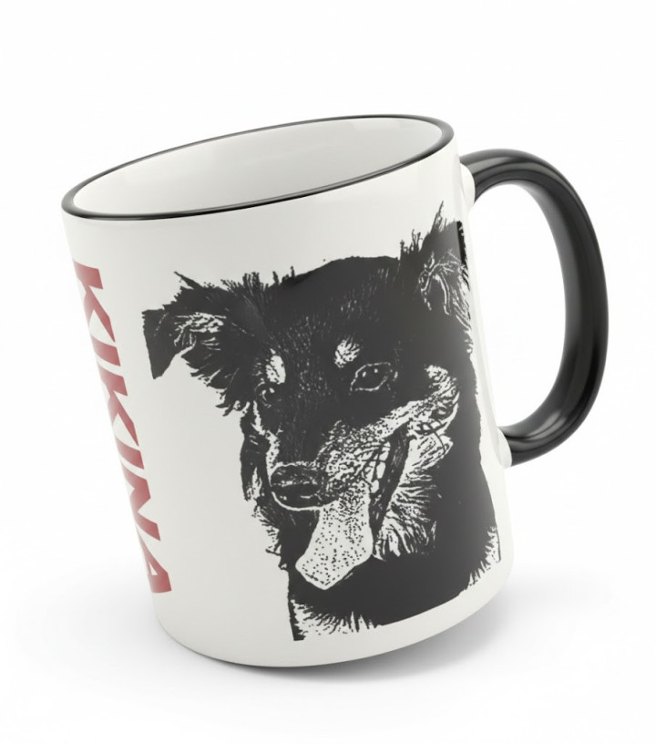 Keramický hrnek s vlastním potiskem 330ml s barevným lemem a ouškem - HRRRnek.cz