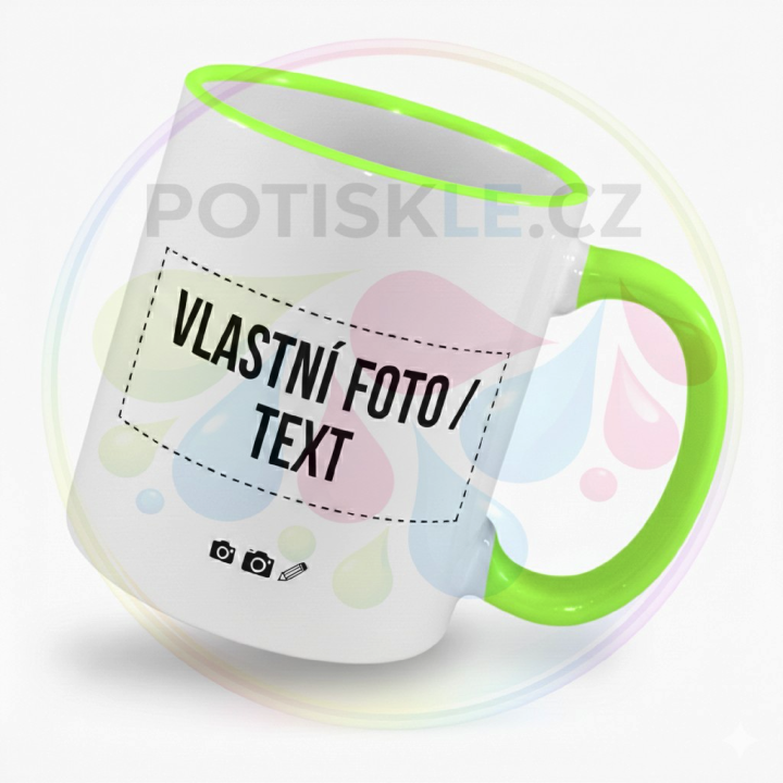 Keramický hrnek s vlastním potiskem 330ml s barevným lemem a ouškem - HRRRnek.cz