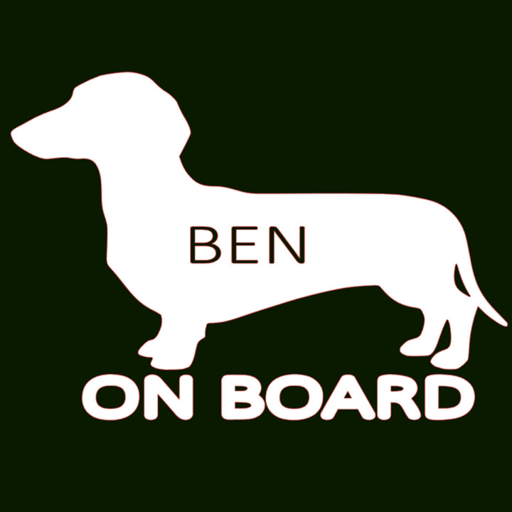 Samolepka JEZEVČÍK se jménem na přání – Pes na auto | potiskle.cz