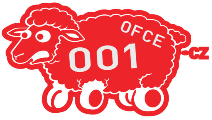 OFCE.cz - Ovečka (červená) v2a - Samolepka ovečky s kolečky