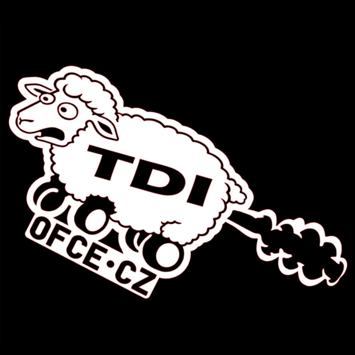 Kopie OFCE.cz - Ovečka TDI (bila)- Samolepka TDI ovečky s kolečky bez čísla